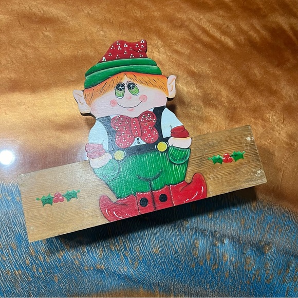 Vintage Hand Painted Wooden Christmas Elf Box Cardholder handmade 80s - Picture 5 of 14